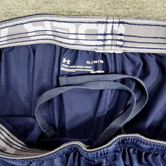 2 Pair Under Armour Shorts sz XL Men Loose Fit Blue White Freedom Spellout 9-10" - Picture 3 of 12